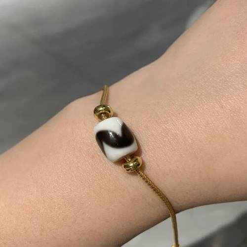 特殊材质天珠和田玉黑白分明牙牙桶珠手链简约高级感ol织纹金链条