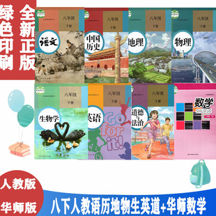 包邮 正版 人教版8八年级下册课本语文英语政治地理历史生物物理八下华师大版数学八下人教版八年级下册全套8本语文八下数学八下