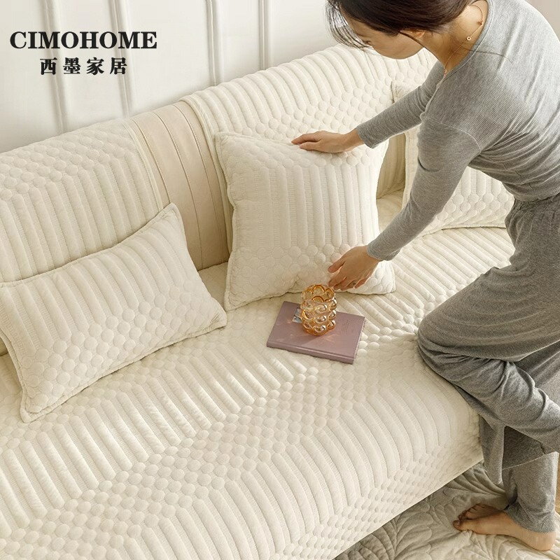 CIMO加厚毛绒沙发垫冬季保暖防滑沙发巾盖布复古坐垫子可定做尺寸