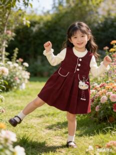 女童连衣裙秋装新款女宝宝套装裙女孩秋款时髦洋气儿童背带裙子