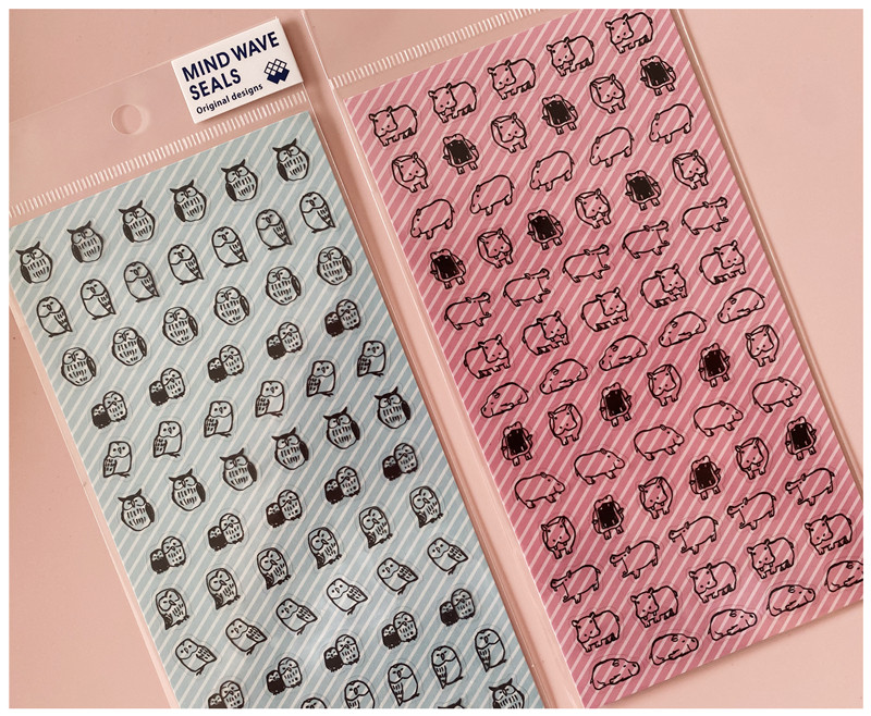 特价 日本进口 mind wave可爱动物表情标记贴纸 猫头鹰 河马