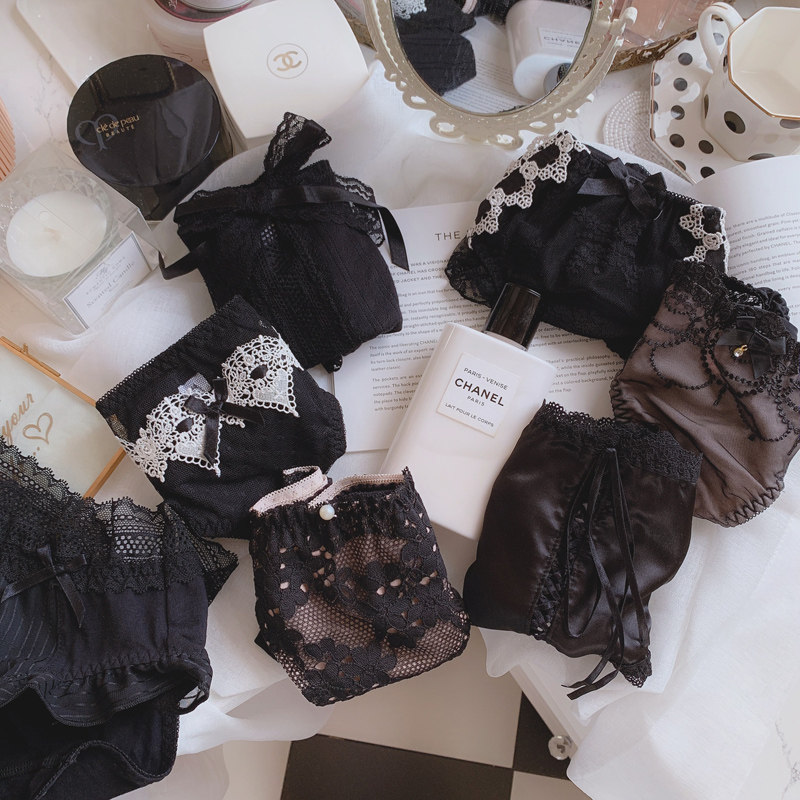 【黑色棉质】内裤女蕾丝冰丝中腰纯棉档无痕透气薄款女生学生甜美,女士内衣/男士内衣/家居服,女三角裤,淘宝优惠券,粉丝福利购,淘宝优惠卷