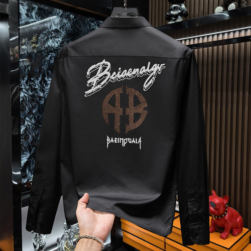 欧货男士衬衫春秋款长袖休闲衬衣2026年新款潮牌字母印花上衣男装