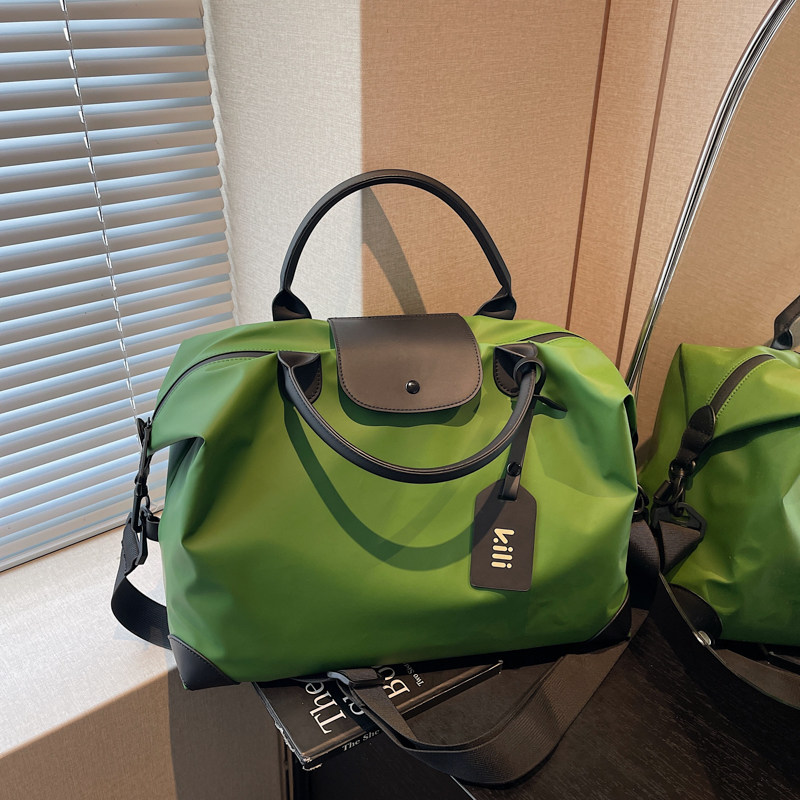 大容量轻便旅行包男女手提斜挎包短途出差健身包绿色可登机行李包