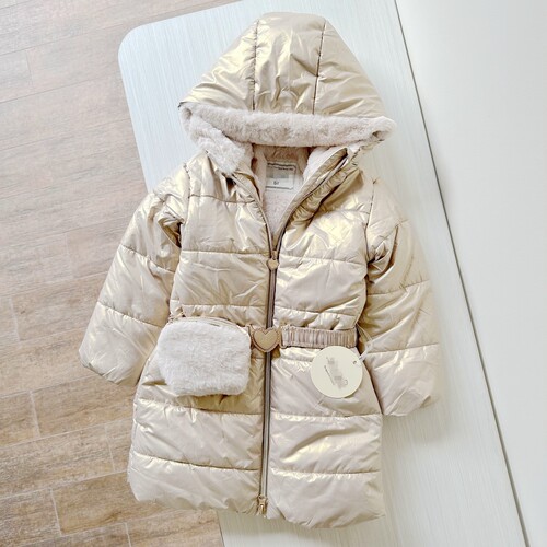 Lechic轻便中长修腰棉服金属色
