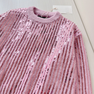 6-12岁 出口西班牙童装 粉色闪片毛衣 女中大童冷衫 节日氛围感