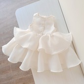 设计感礼服裙 立体玫瑰花多层次纱裙公主裙 16岁 出口英国童装