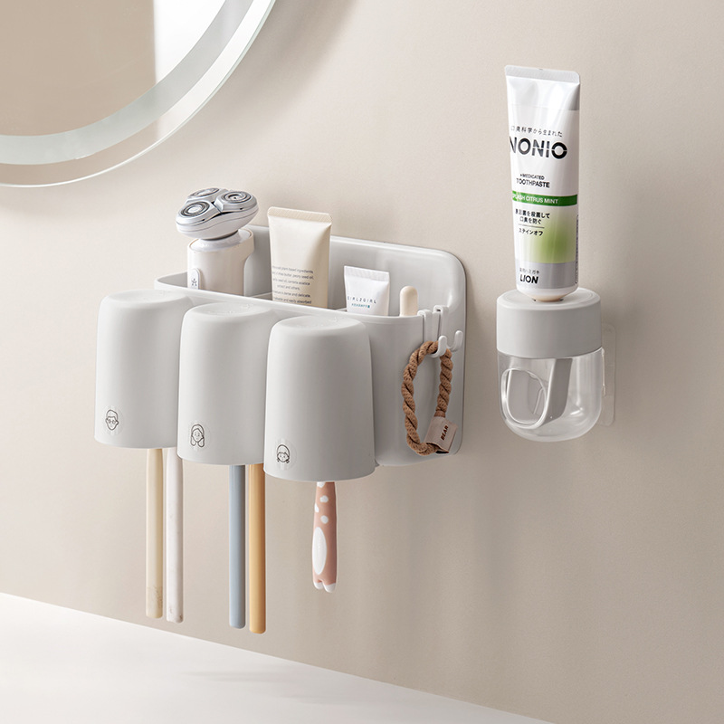 吸盘牙刷置物架免打孔卫生间漱口杯刷牙杯牙膏架子壁挂式家庭套装