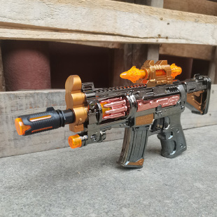 儿童玩具枪电动声光发光手抢3 5岁小男孩带声音乐振动伸缩冲锋枪6