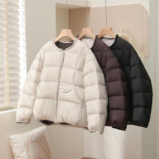 羽绒服女2025新款 冬季 小个子爆款 宽松圆领白鸭绒时尚 外套 韩版 短款