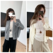 松弛ROW风 外搭秋冬羊毛混纺上衣 无扣披肩短款 随意卷边长袖 针织衫