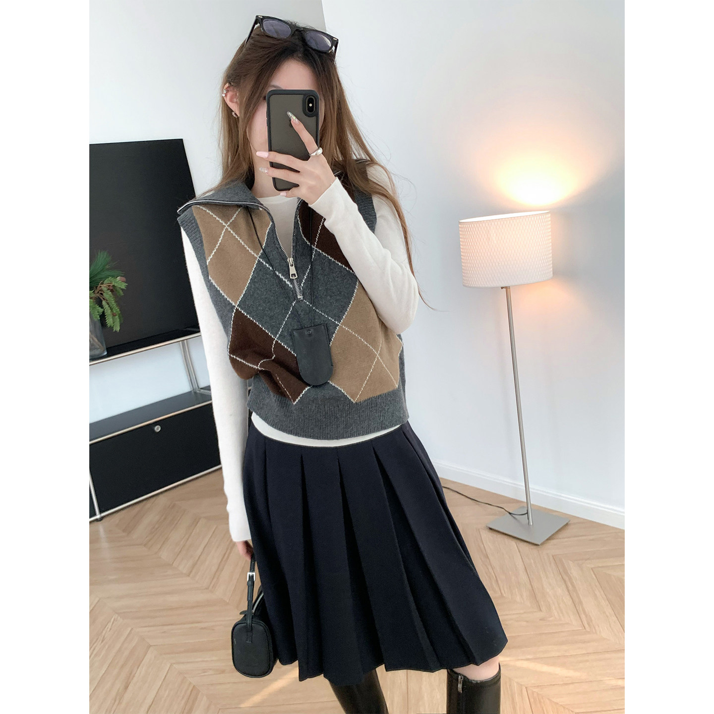 格雷系菱格 半拉链翻领针织马甲复古秋冬宽松无袖毛衣背心外穿女,女装/女士精品,毛针织衫,淘宝优惠券,粉丝福利购,淘宝优惠卷