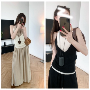 时髦叠穿 软糯羊毛混纺深V领针织吊带宽松外穿无袖上衣早秋罩衫女