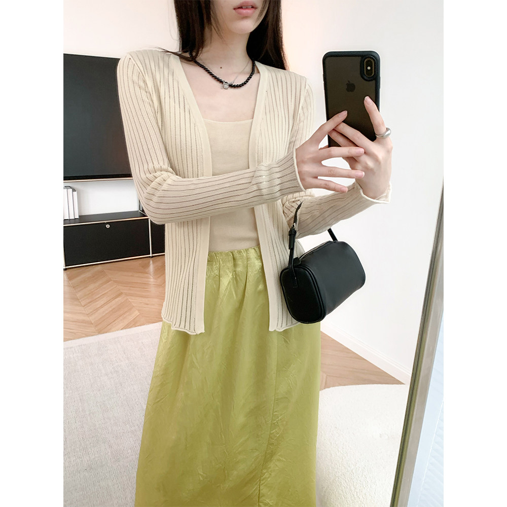 極简微透视/无扣针织衫开衫披肩夏季空调防晒衫长袖女装通勤百搭