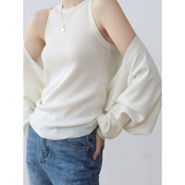 秋冬羊毛混纺针织背心工字无袖 上衣女装 削肩打底衫 直角肩 21新品