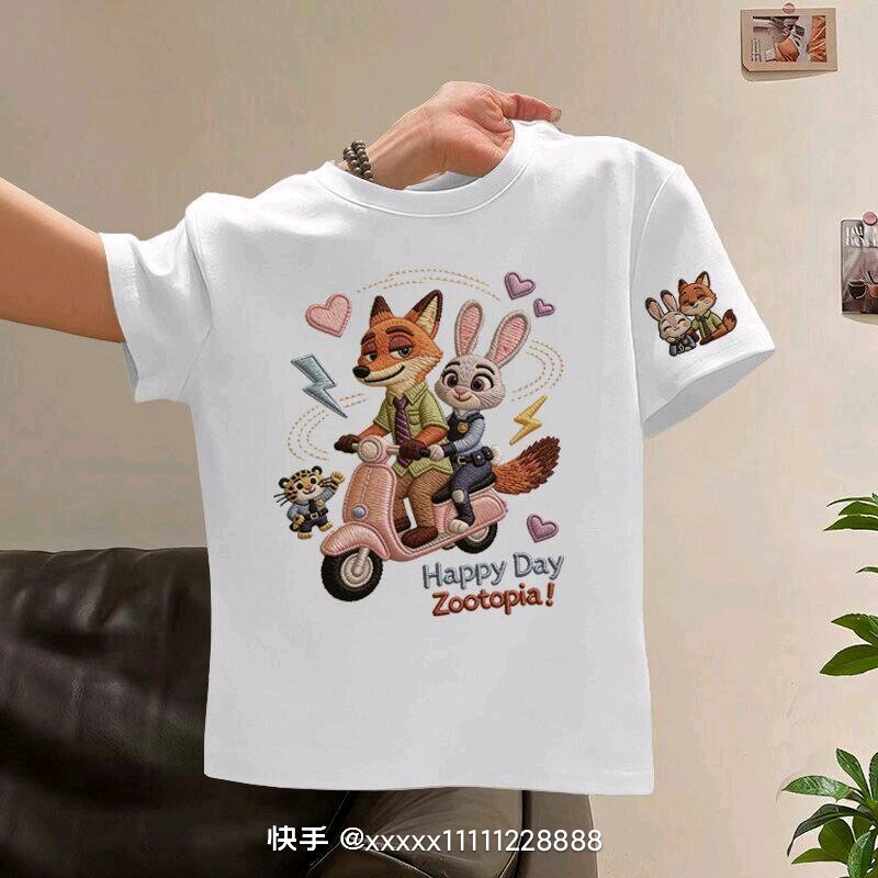 儿童疯狂动物城男女童纯棉夏季短袖圆领T恤衫中小童百搭半袖上衣