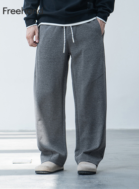 LFH写意 莫代尔宽松直筒弯刀裤秋季新款老钱风男士松紧腰阔腿长裤