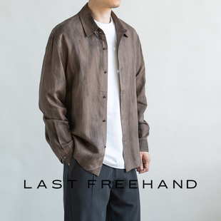 复古做旧纹理老钱风莱赛尔亚麻长袖 LFH写意 春夏季 新款 男衬衣 衬衫