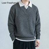 LFH写意 绵羊毛混纺灰色假两件翻领男毛衣秋冬加厚内搭慵懒针织衫