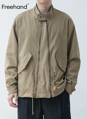 LFH写意 可拆卸双拉链复古立领工装夹克男潮牌宽松设计哈灵顿外套