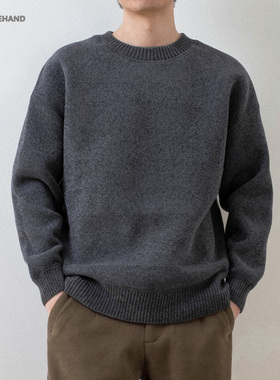 LFH写意冬季新款天鹅绒圆领套头男打底毛衣日系复古简约男毛衫