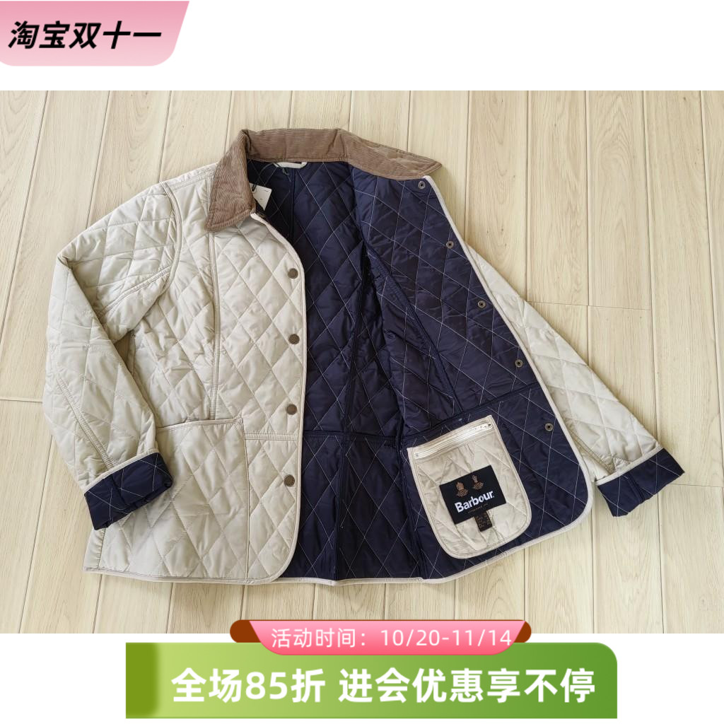 新品特惠 上海现货Barbour quilt女士米+黑双色菱格棉服 绝美