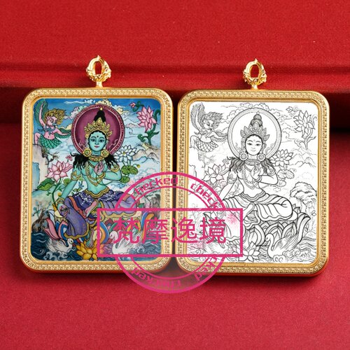 唐卡手绘DIY绿度母唐卡吊坠画芯涂色佛像白描唐卡白描F229