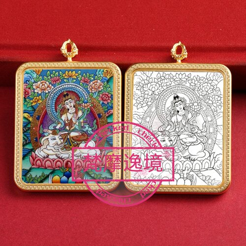 唐卡手绘DIY普贤菩萨唐卡吊坠画芯涂色佛像白描唐卡白描F223
