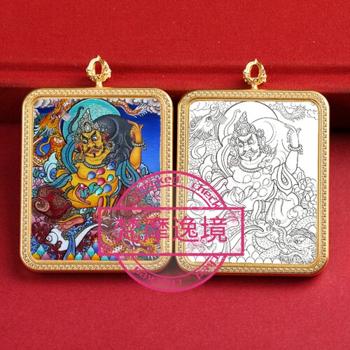 唐卡手绘DIY黄财神唐卡吊坠画芯涂色佛像白描唐卡白描F234