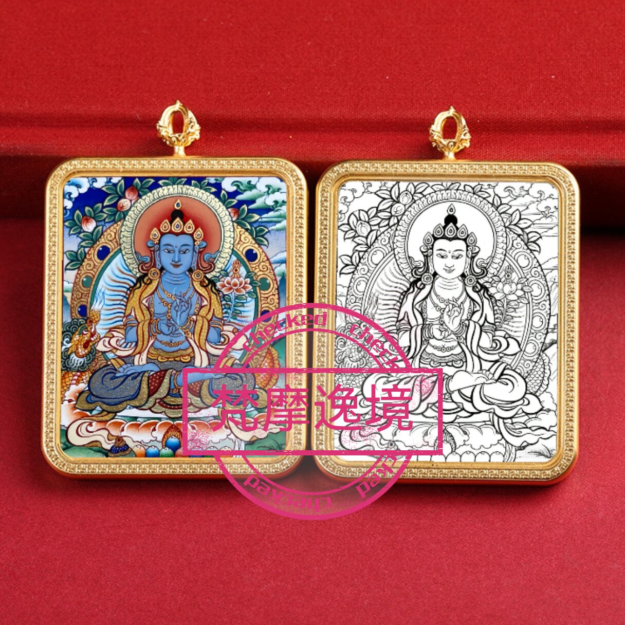 唐卡手绘DIY大势至菩萨唐卡吊坠画芯描金涂色佛像白描唐卡白描