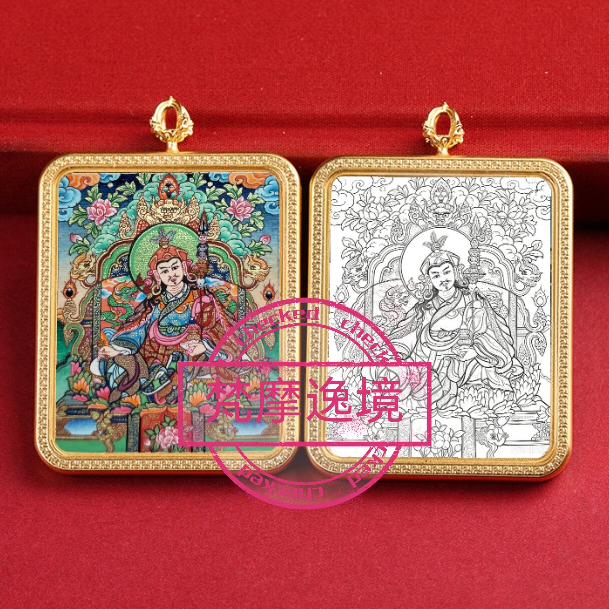 唐卡手绘DIY莲花生大师唐卡吊坠画芯涂色佛像白描唐卡白描F228