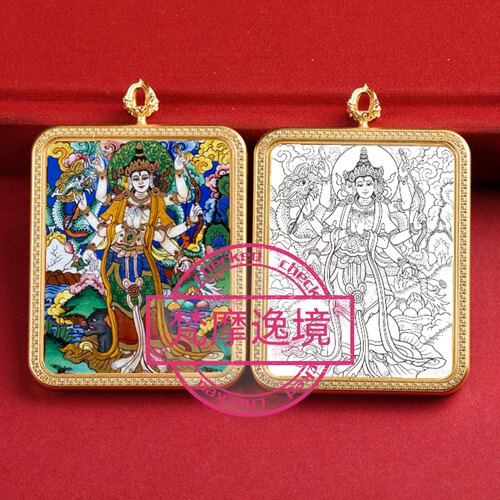 唐卡手绘DIY摩利支天唐卡吊坠画芯涂色佛像白描唐卡白描F252