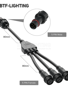 工业234芯防水电线接头一分二公母对接插头汽车插件LED电源连接器