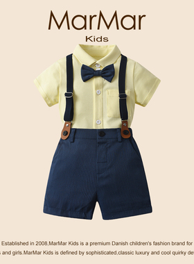 丹麦MARMARKIDS儿童礼服背带裤男童周岁花童婚礼服短袖衬衫两件套