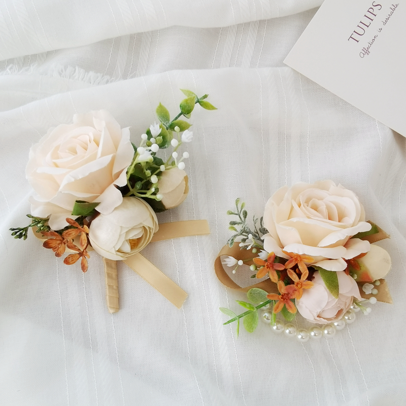 香槟色胸花手腕花唯美拍照