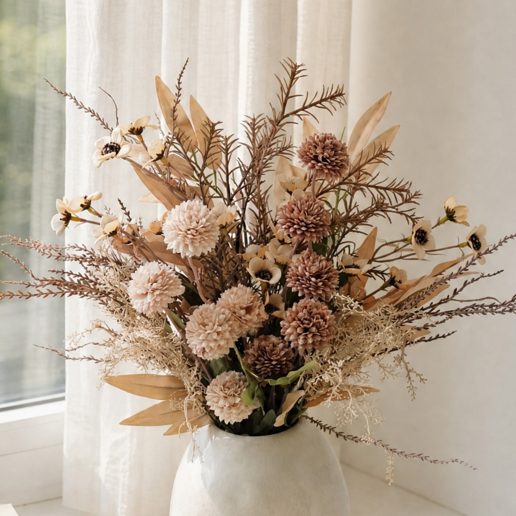 ins风蓝色米色咖色仿真花束摆花
