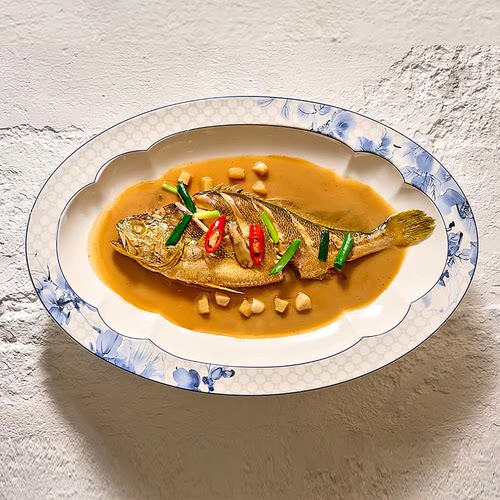 先锋匠厨餐具加热鱼盘旦形盘冷菜盘热菜盘如意形餐具会所餐具网红