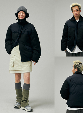 NKGC2022AW 秋冬复古纹理针织拼色棉服外套宽松加厚保暖夹克中性