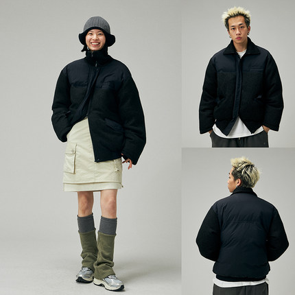 NKGC2022AW 秋冬复古纹理针织拼色棉服外套宽松加厚保暖夹克中性