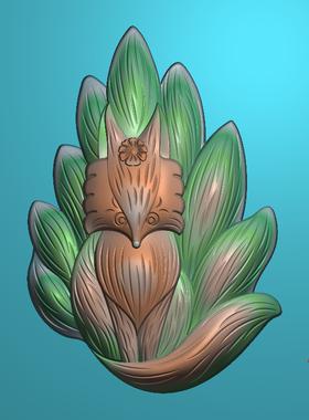 JDP精雕图狐狸浮雕图九尾狐灰度图bmp玉雕图电脑雕刻图带线 F4595