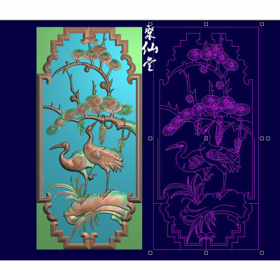 精雕图jdp5.21浮雕图镂空花鸟窗松鹤延年透雕电脑雕刻图有线F3731