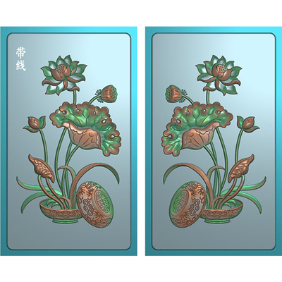 精雕图灰度图 JDP bmp新款玉雕图 挂件图牌子图荷合荷花牌子F4042