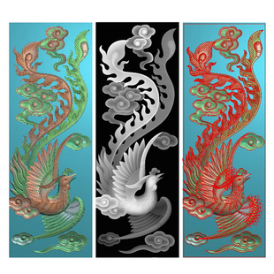 祥云凤凰浮雕精雕JDP灰度BMP格式木雕石雕图 F3744