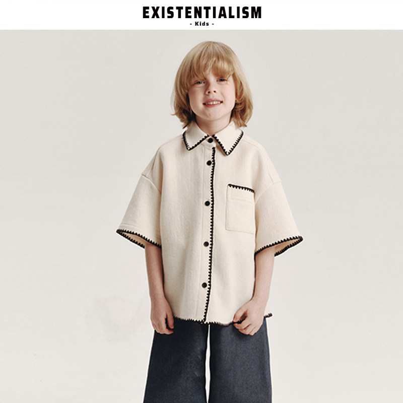 EXISTENTALISMkids26ss新款童装宽松落肩衬衣贝壳绣柔感衬衫