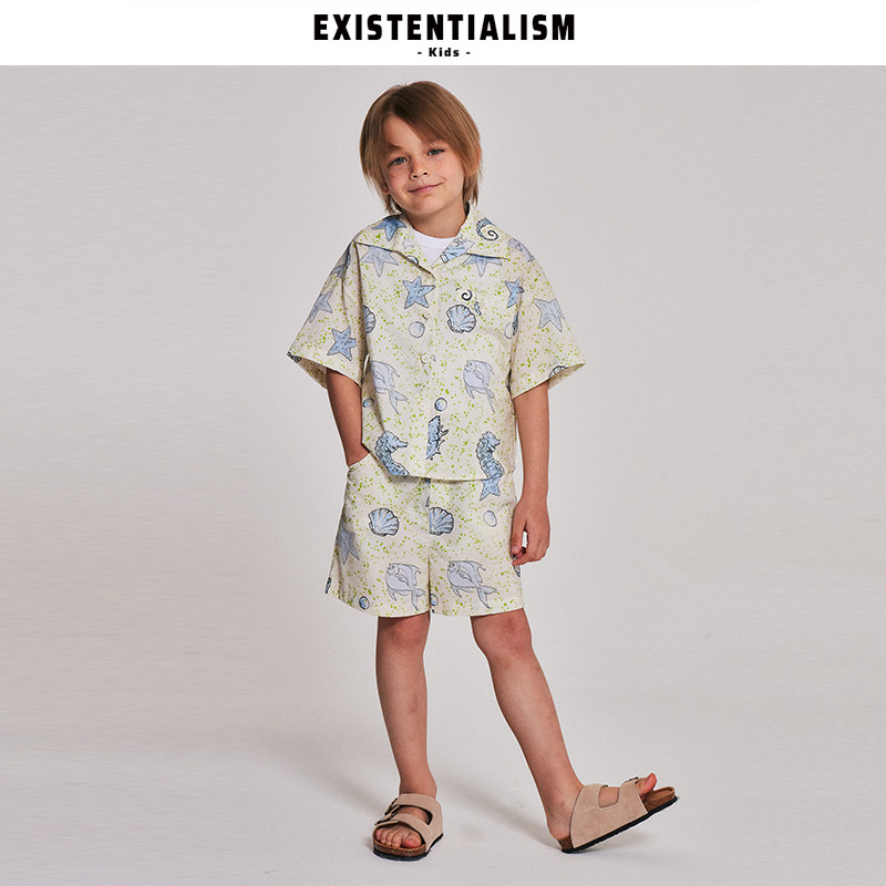 EXISTENTIALISM Kids 男童夏季套装海洋印花衬衫直筒短裤两件套