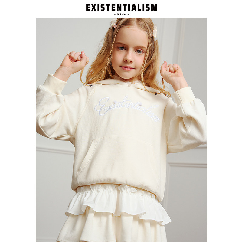 emlism 韩系女童刺绣连帽卫衣春夏薄款中大童百搭休闲套头卫衣