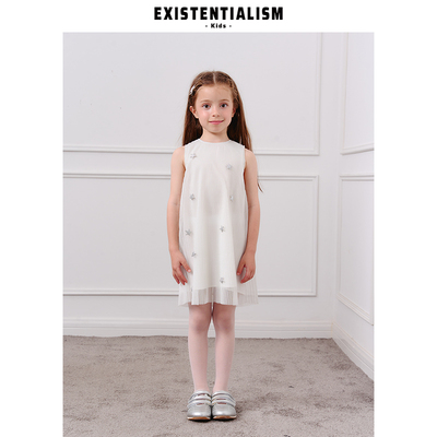 EXISTENTIALISMKids女童新款银丝细褶星星背心裙