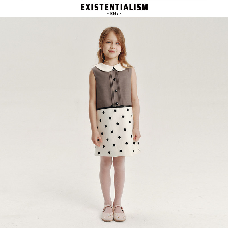 EXISTENTIALISMkids26ss新品法式复古连衣裙甜美波点拼接娃娃裙