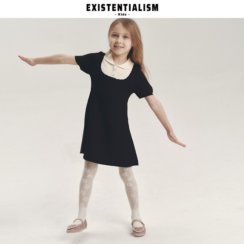 EXISTENTIALISMkids26新款春夏女童连衣裙花瓣领重工针织女童装