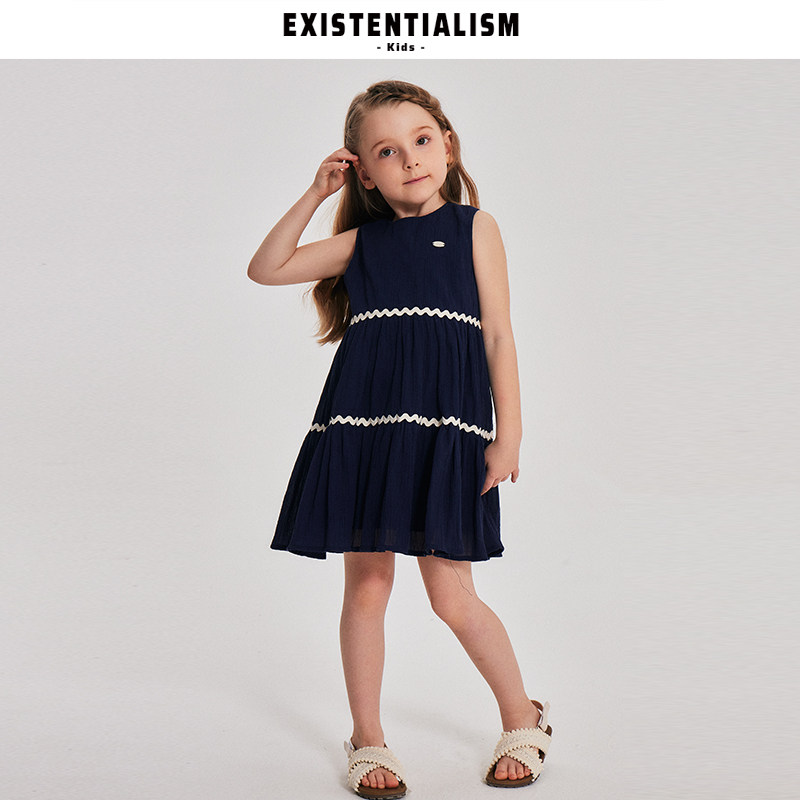 EXISTENTIALISMkids26新款春夏女童连衣裙法式波浪边无袖背心裙夏